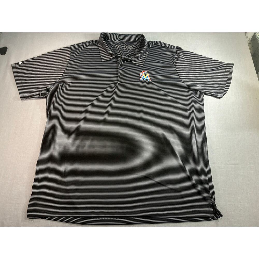 Antigua Miami Marlins Polo Shirt Mens 2XL Black Striped MLB Golf Polo